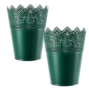 IKEA Galvanized steel Plant pot dark green, 4 ¾" indoor/outdoor NEW (SET OF 2)